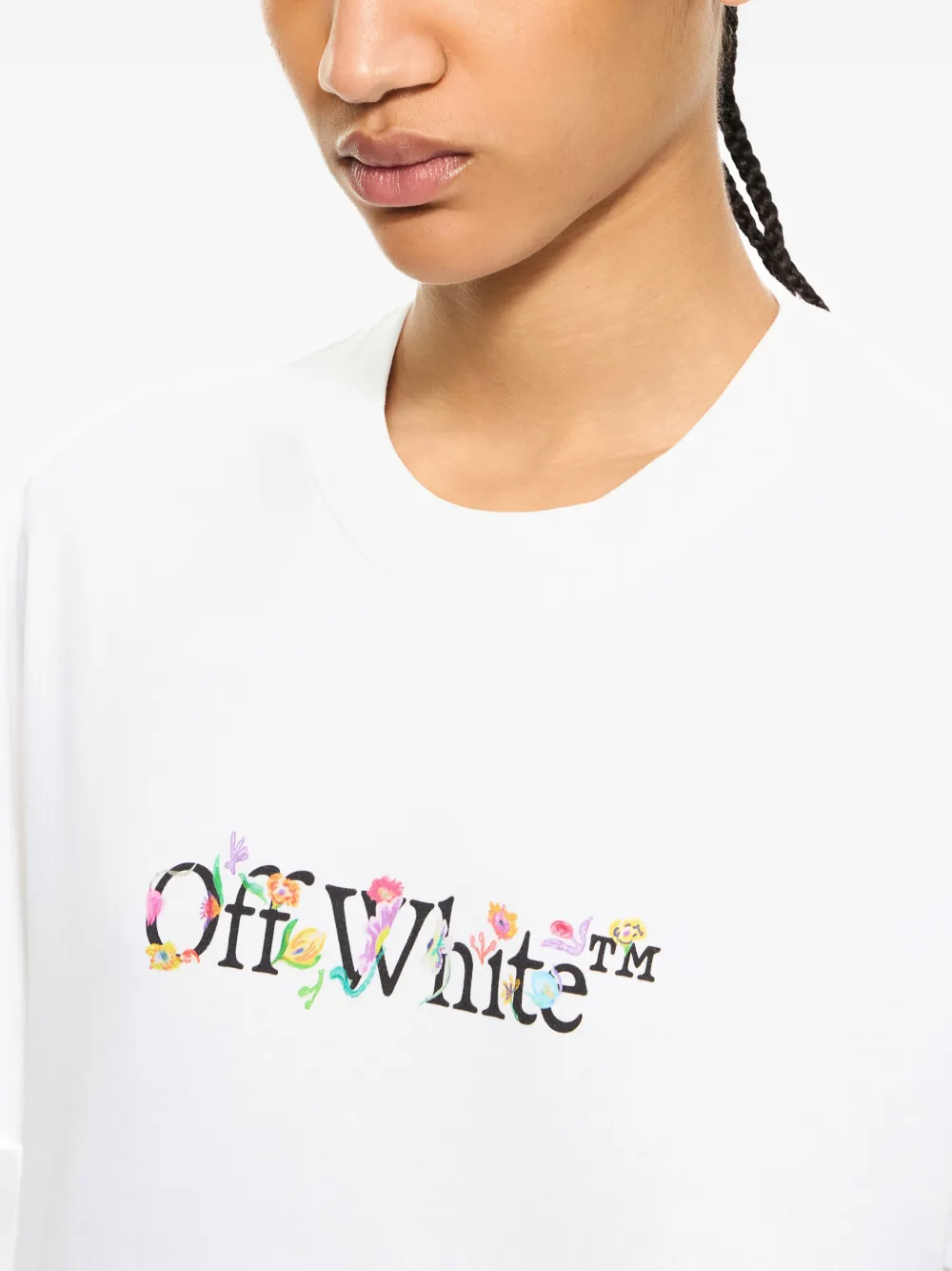 Off-White Bookish Glowing Flower cropped T-shirt Wit