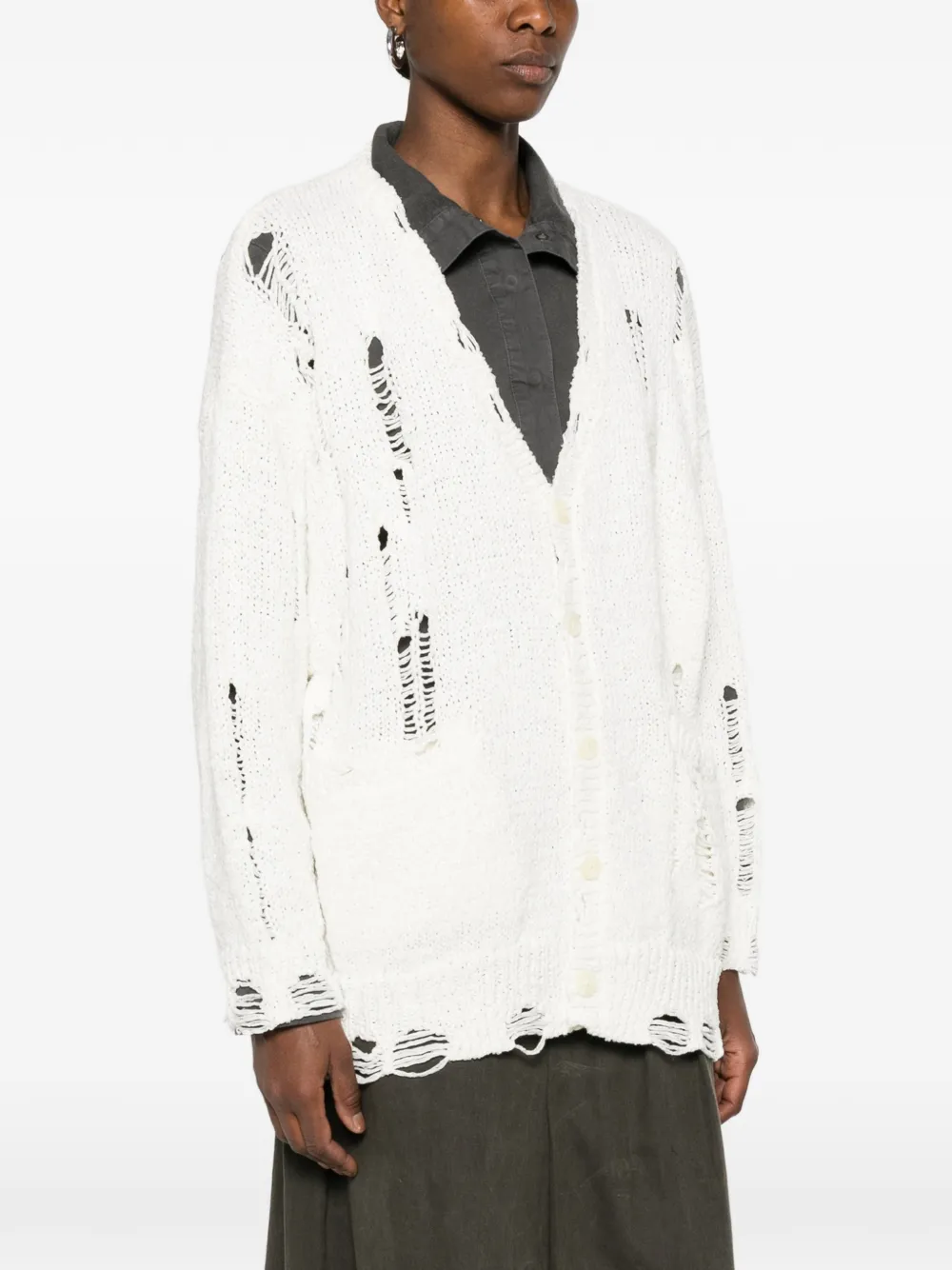  R13 Distressed Oversized Cardigan - White 
