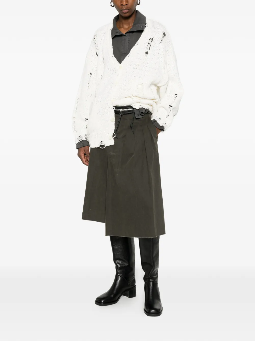  R13 Distressed Oversized Cardigan - White 