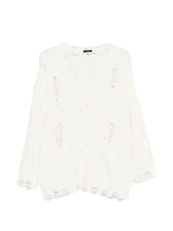 R13 Distressed Oversized Cardigan in White