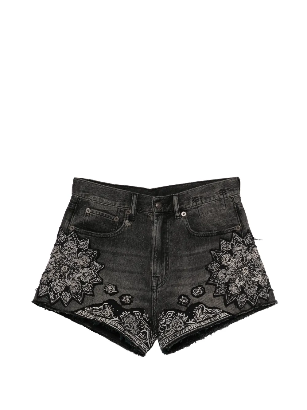 R13 X-BF bandana-print frayed shorts - Black