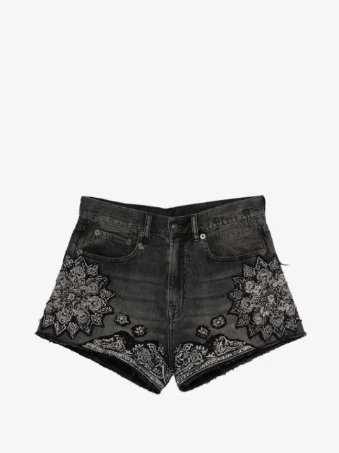 R13 Ausgefranste X-BF Shorts mit Bandana-Print