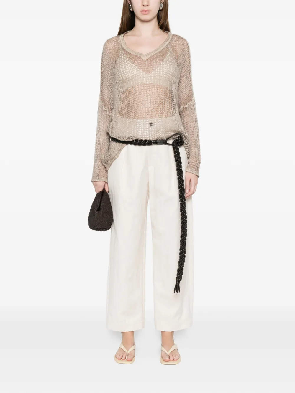 Avant Toi V-neck Open-work Sweater - Neutrals 