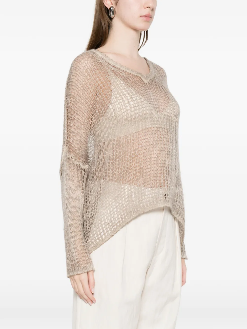  Avant Toi V-neck Open-work Sweater - Neutrals 