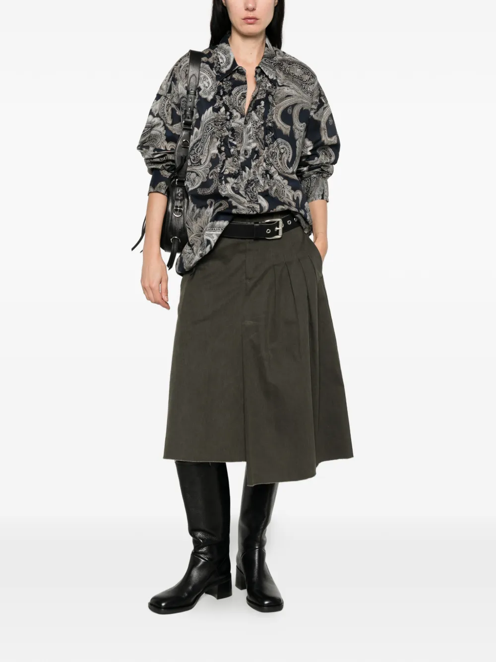 R13 Blouse met paisley-print en ruches Zwart