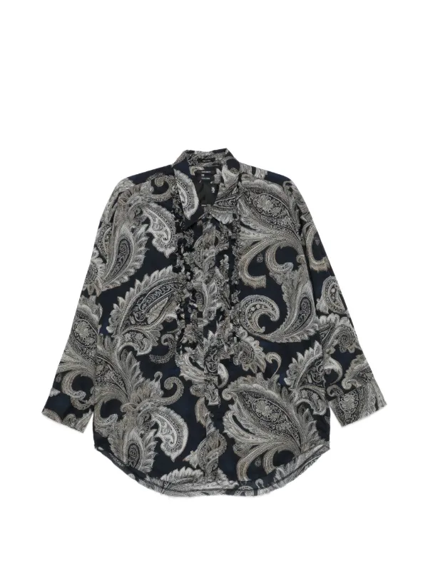 R13 Ruffled Paisley-print Shirt in Black