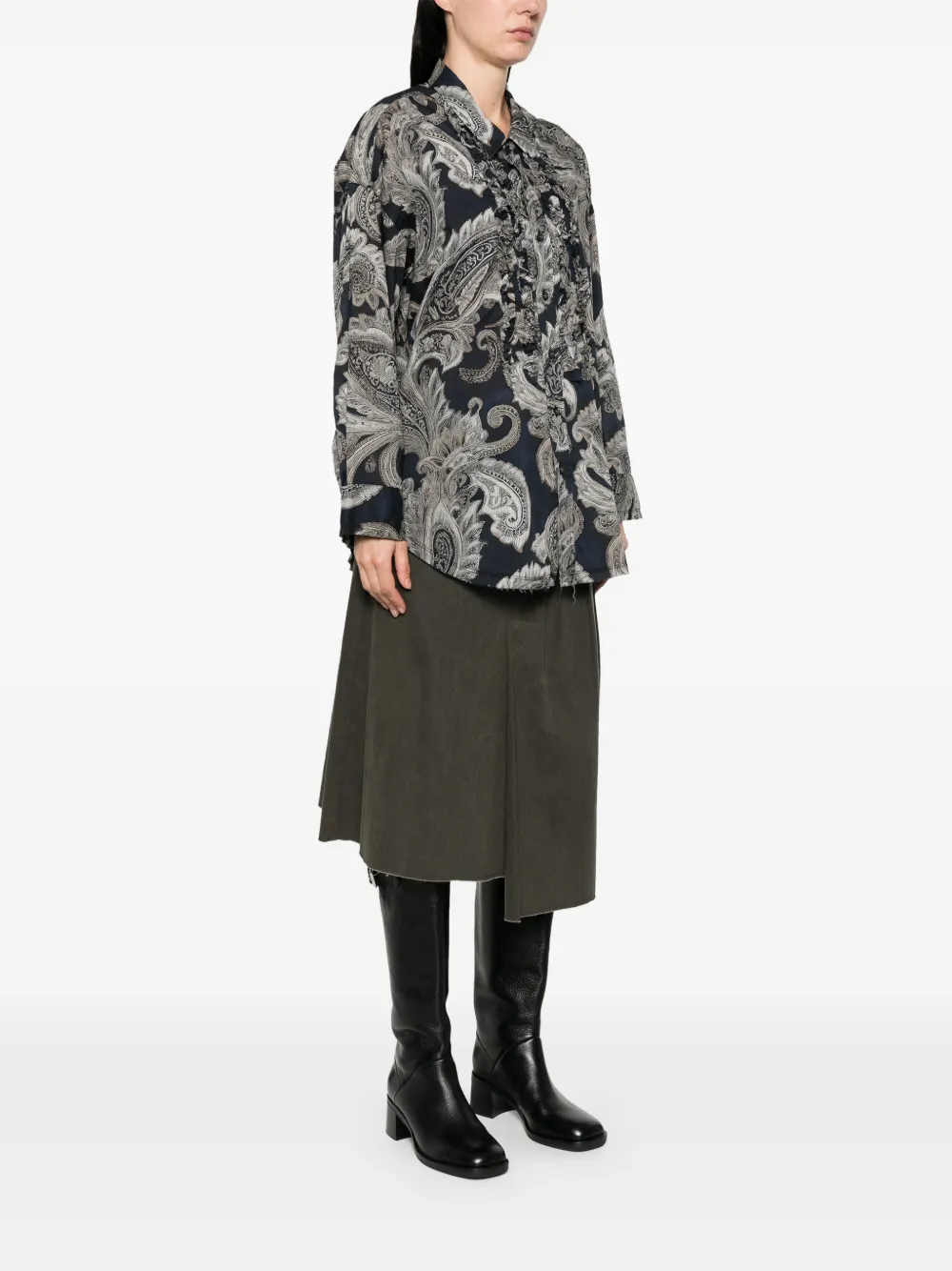 R13 Blouse met paisley-print en ruches Zwart