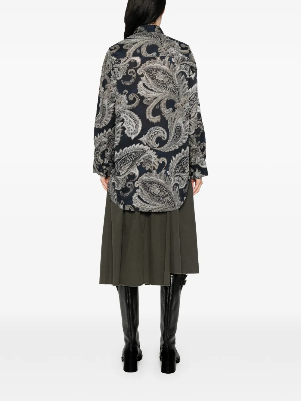 R13 Blouse met paisley-print en ruches Zwart