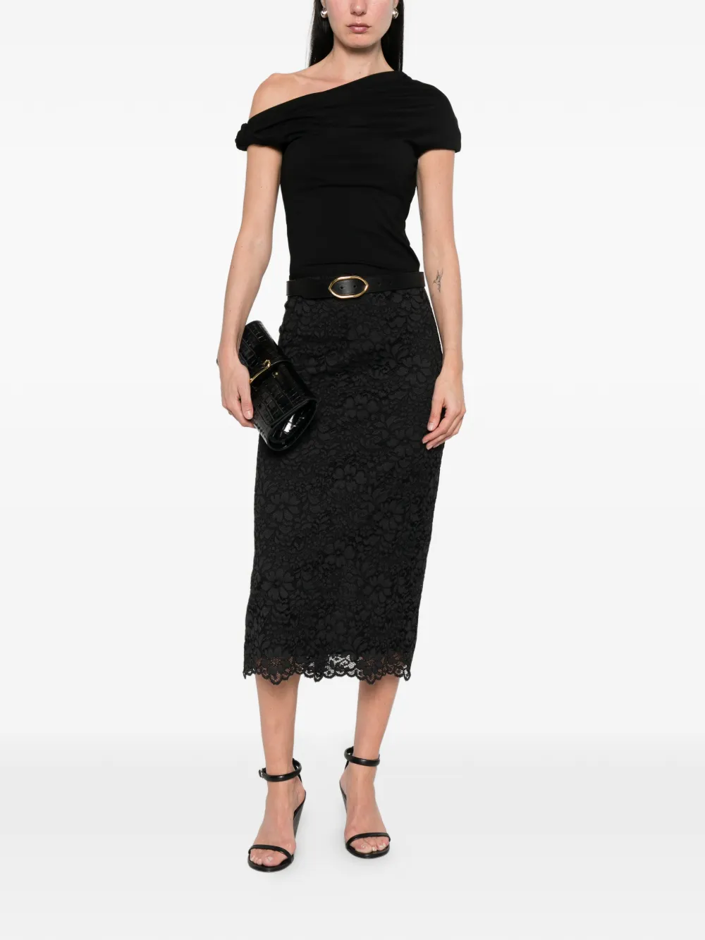  Simonetta Ravizza Clivy Floral Lace Midi Skirt - Black 