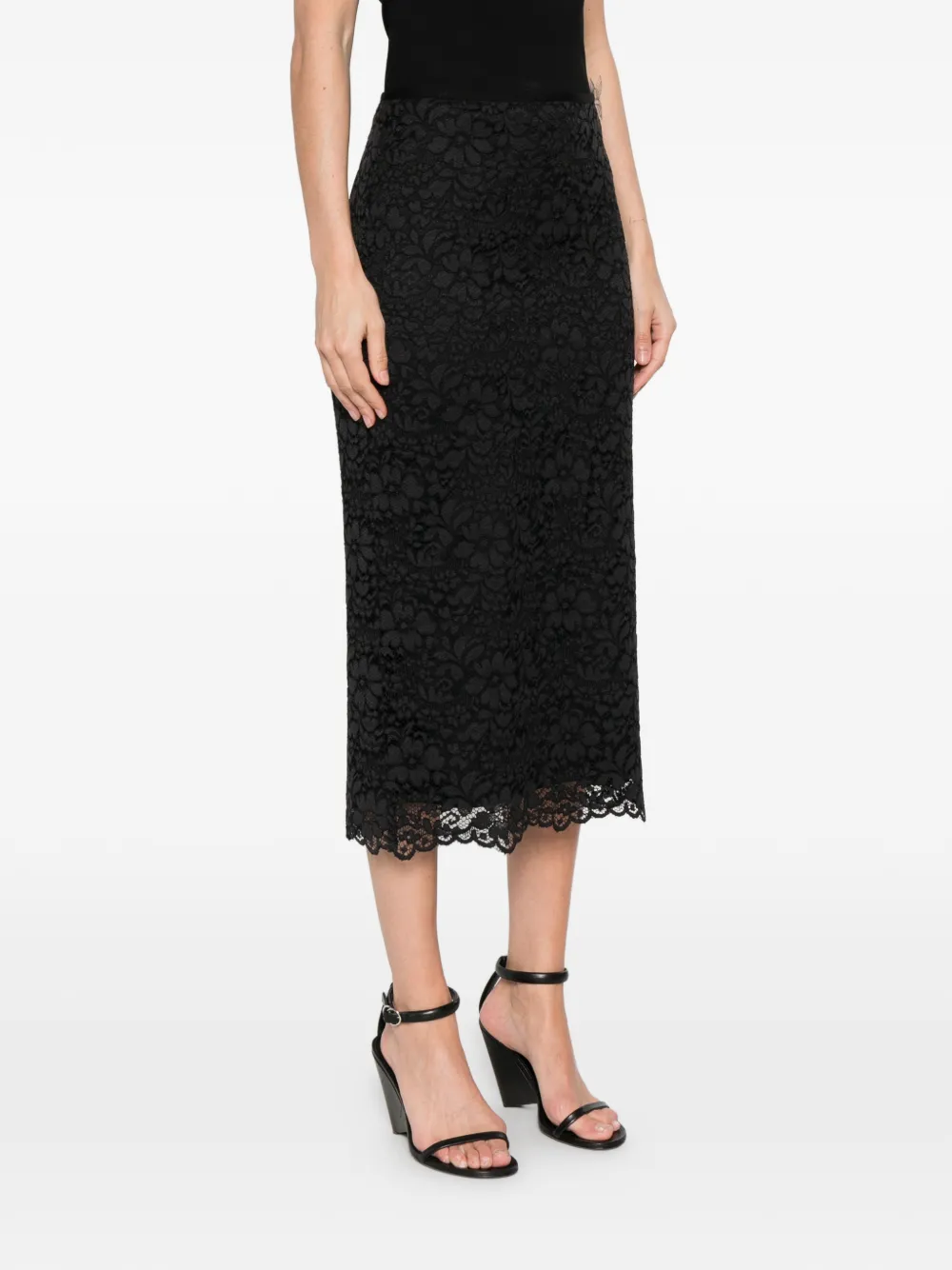  Simonetta Ravizza Clivy Floral Lace Midi Skirt - Black 