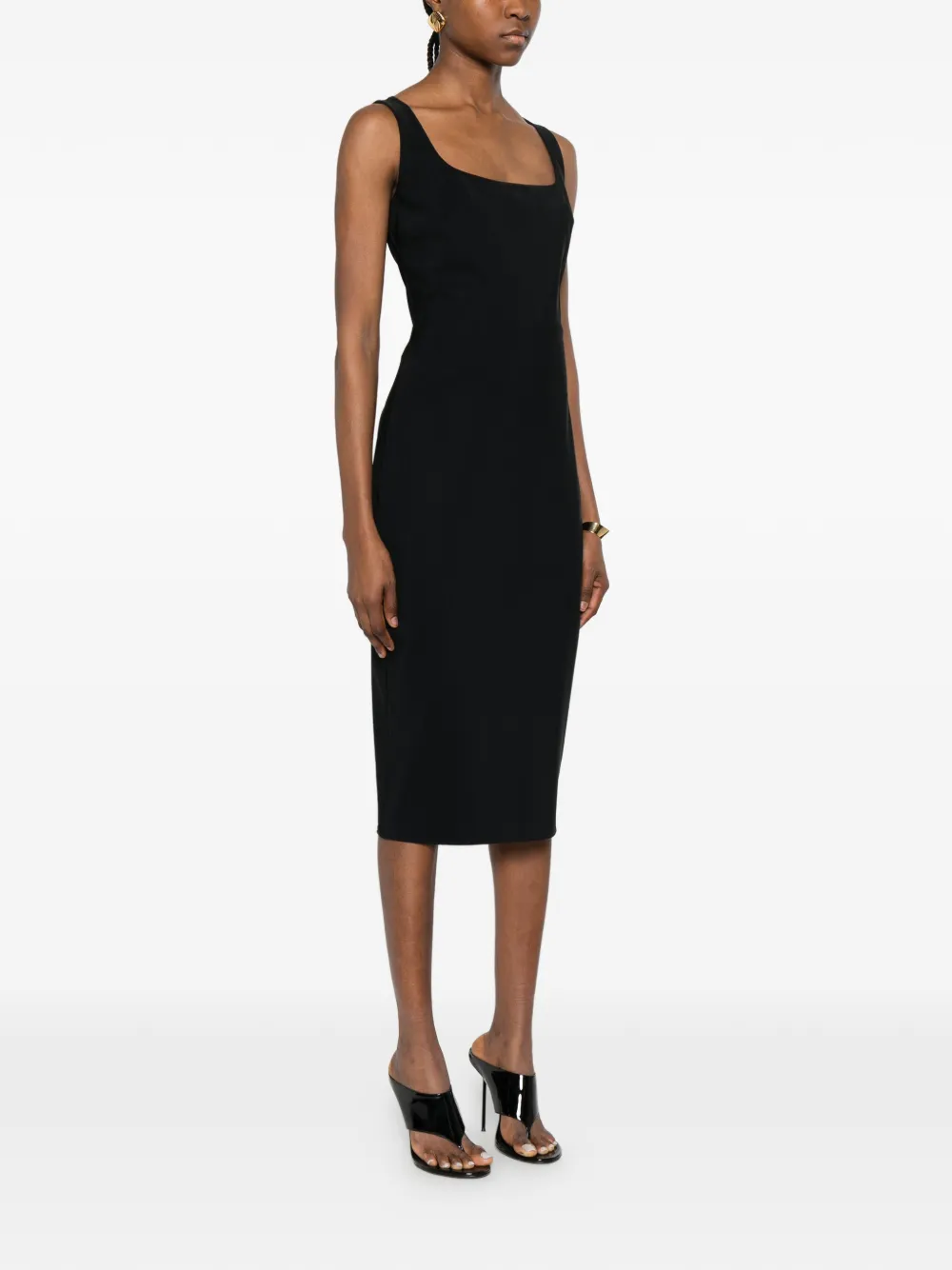 CHIARA BONI La Petite Robe Midi-jurk met vierkante hals Zwart