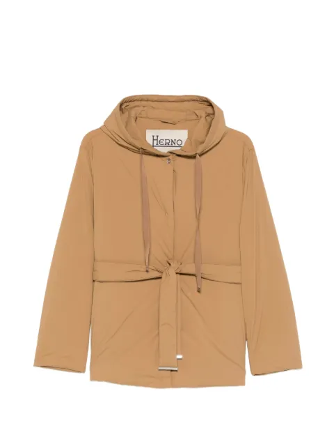 Herno hooded tie-fastening jacket