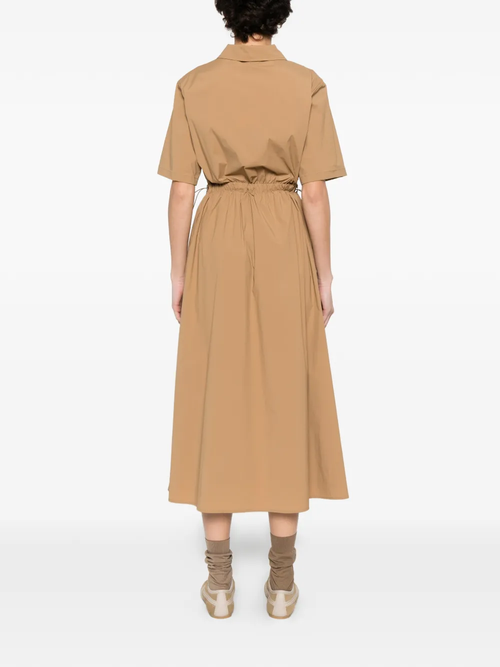 Herno Gesmockte midi-jurk met kraag Beige