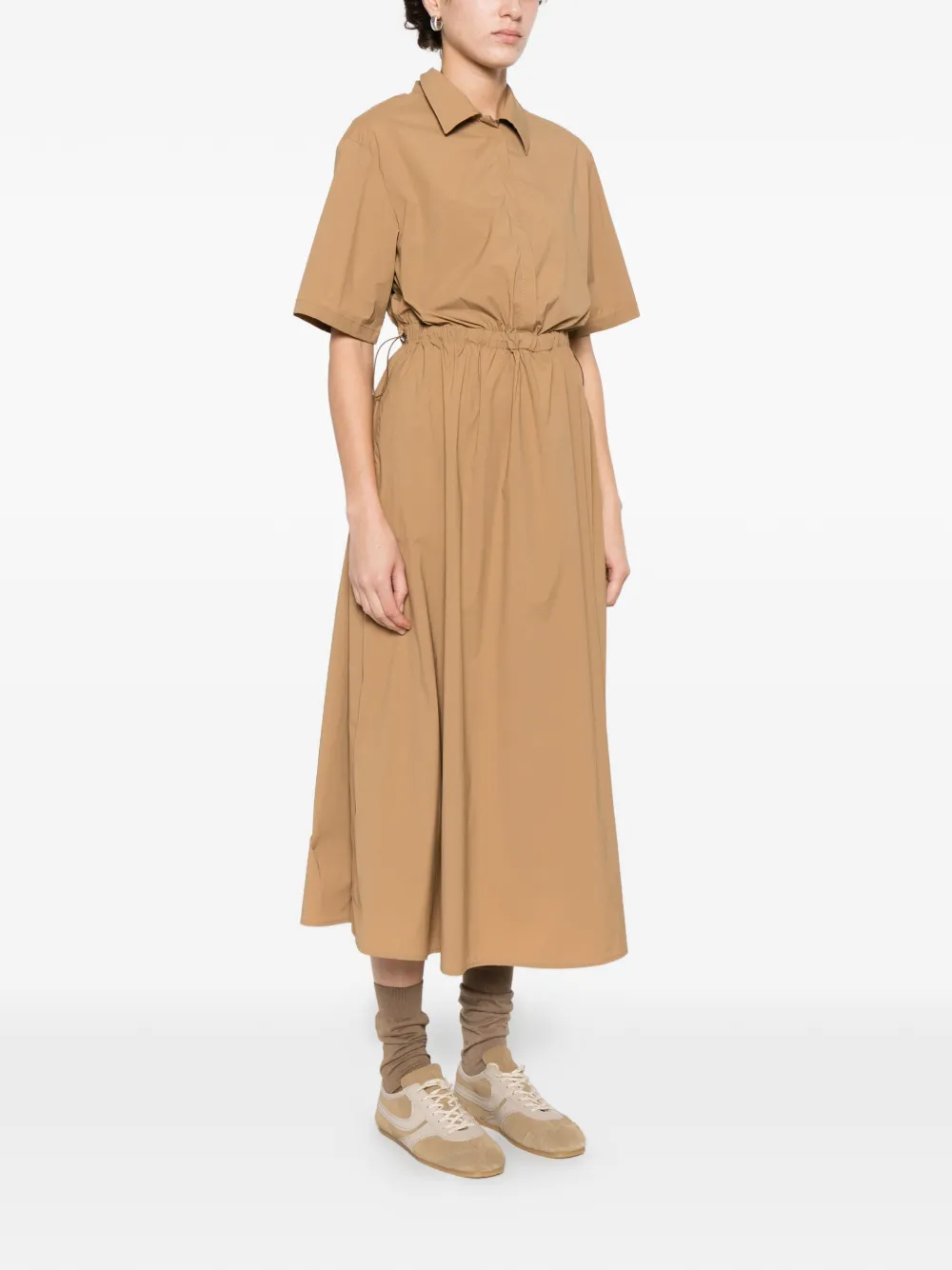  Herno Collared Gathered Midi Dress - Neutrals 