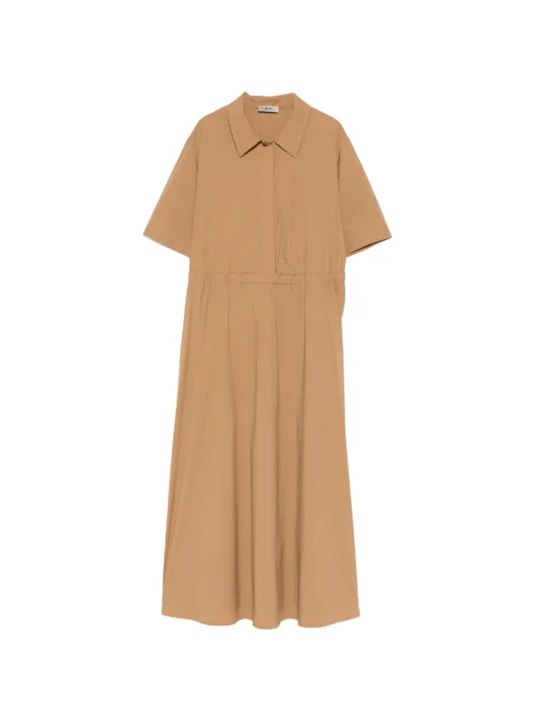 Herno Collared Gathered Midi Dress in Neutrals