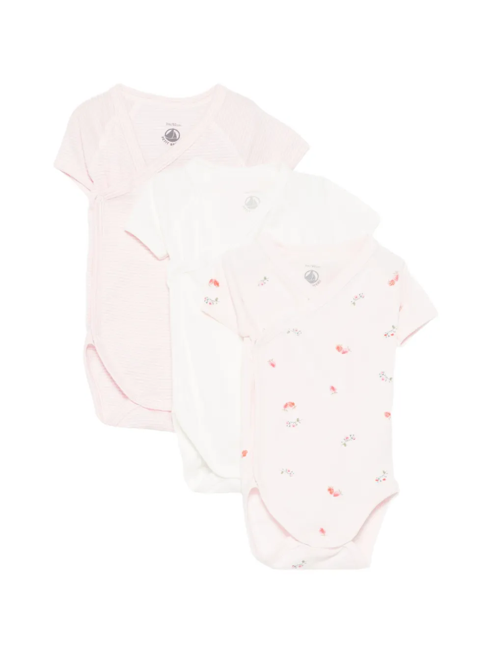 Petit Bateau striped floral bodies (set of three) - Bianco