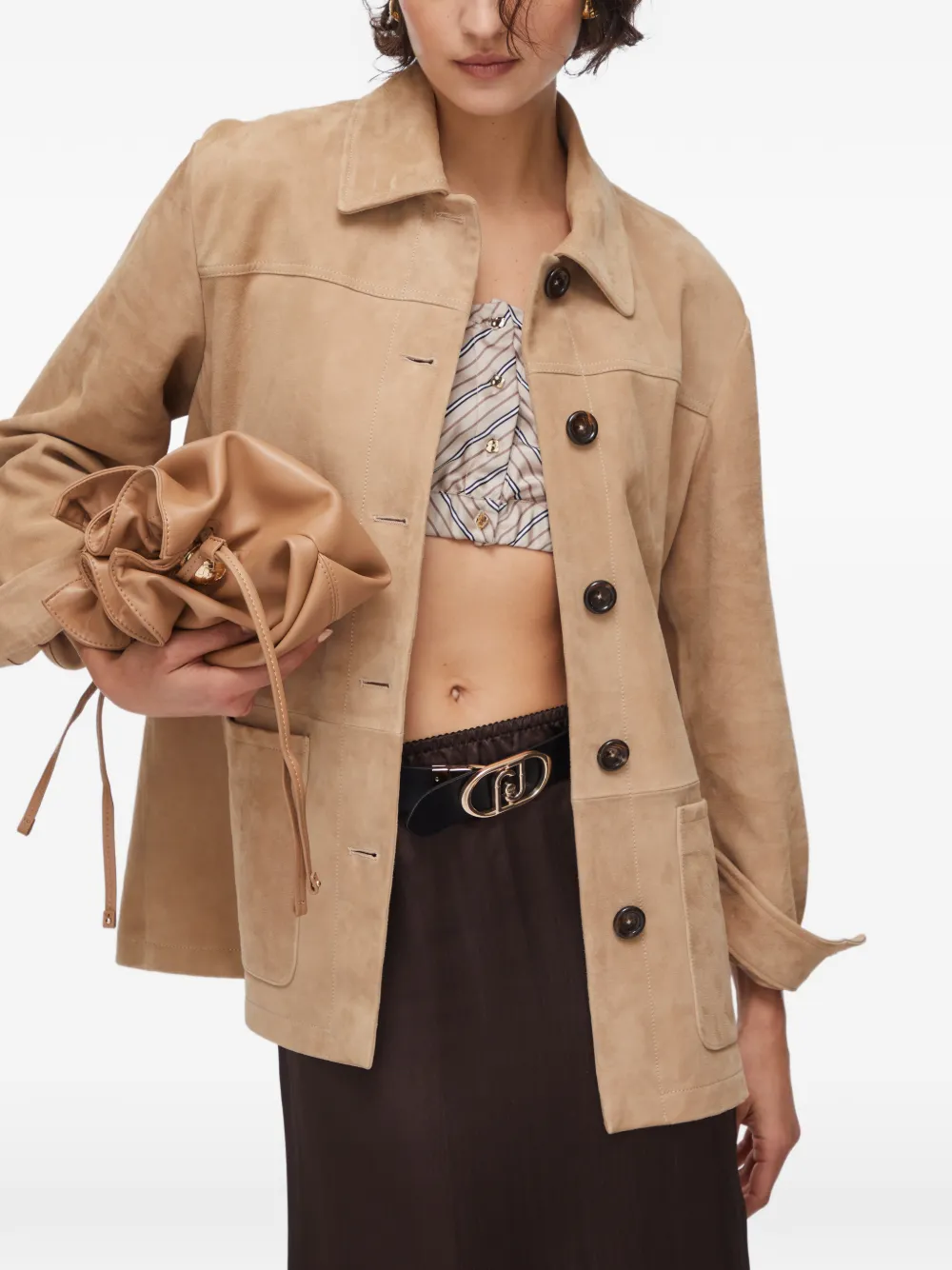  Liu Jo Collar Pockets Suede Jacket - Neutrals 