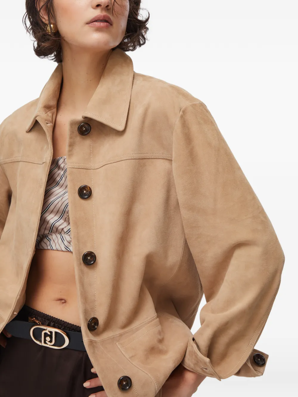  Liu Jo Collar Pockets Suede Jacket - Neutrals 
