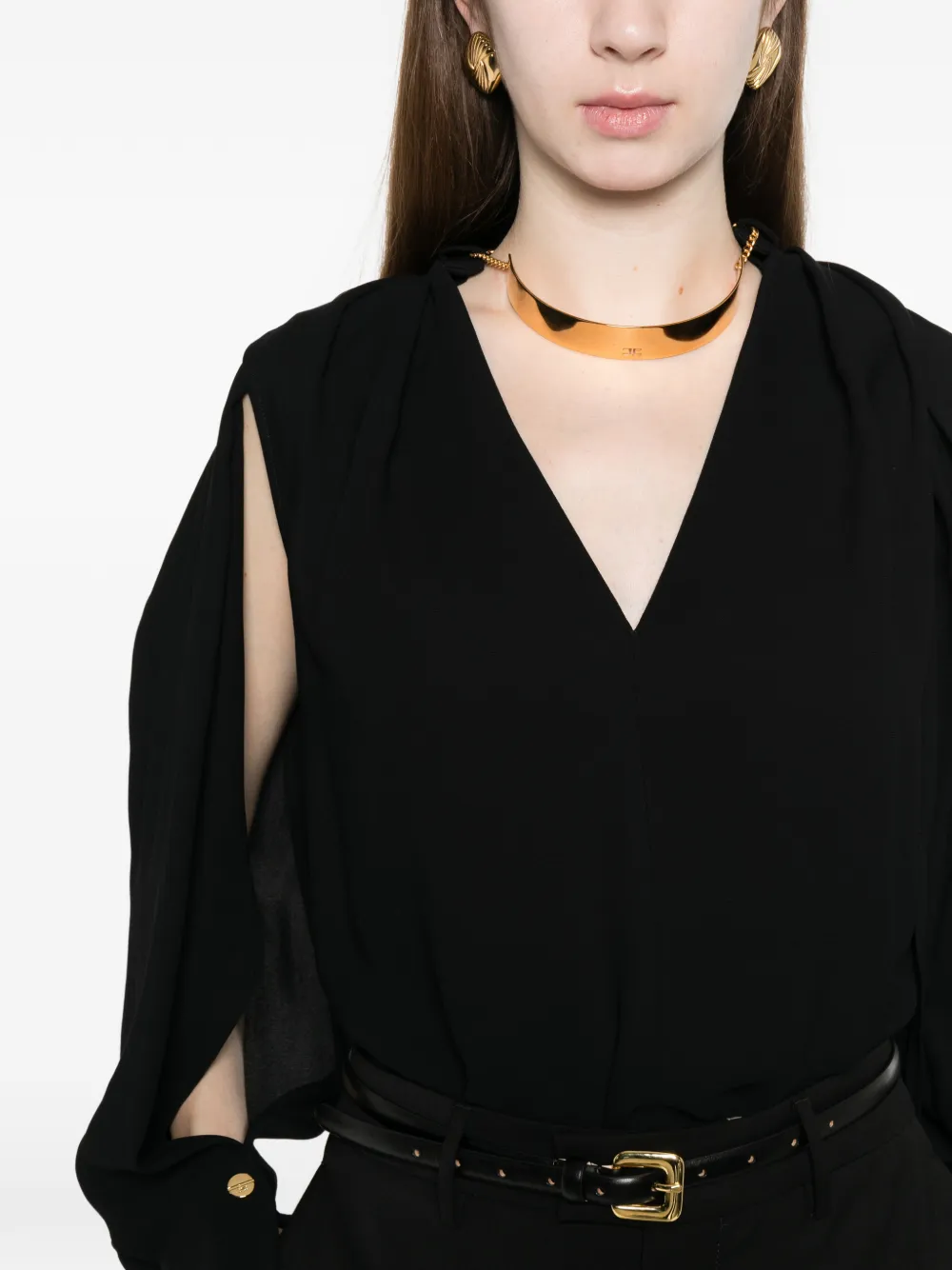 Elisabetta Franchi Viscose georgette blouse met juwelen detail Zwart
