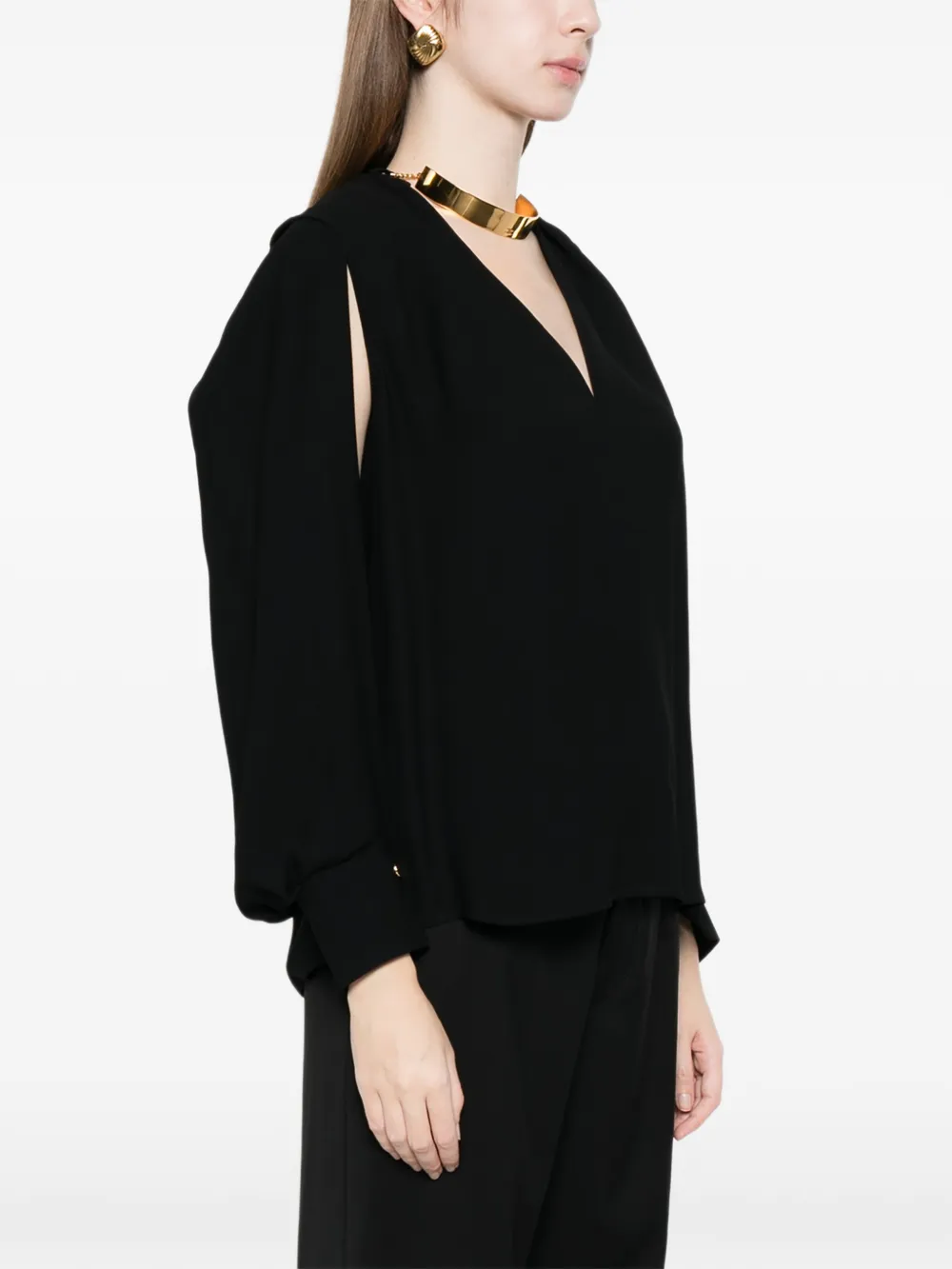  Elisabetta Franchi Choker V-neck Blouse - Black 