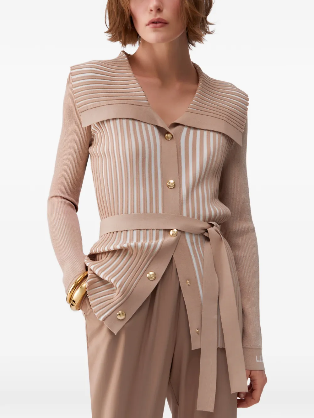  Liu Jo Ribbed Maxi Collar Cardigan - Neutrals 