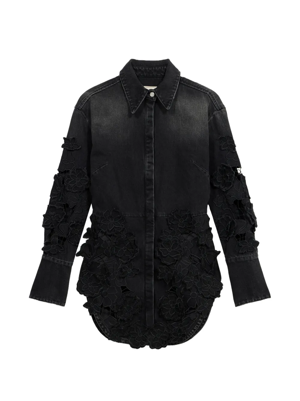 Blumarine floral-applique denim shirt - Nero