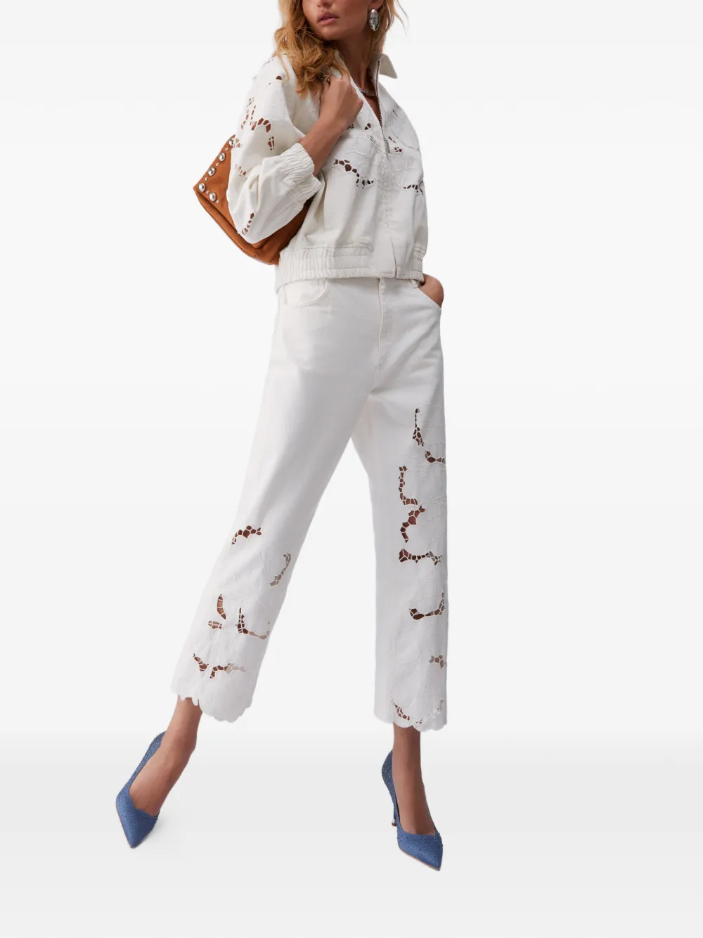  Liu Jo Openwork Embroidered Bomber Jacket - Neutrals 