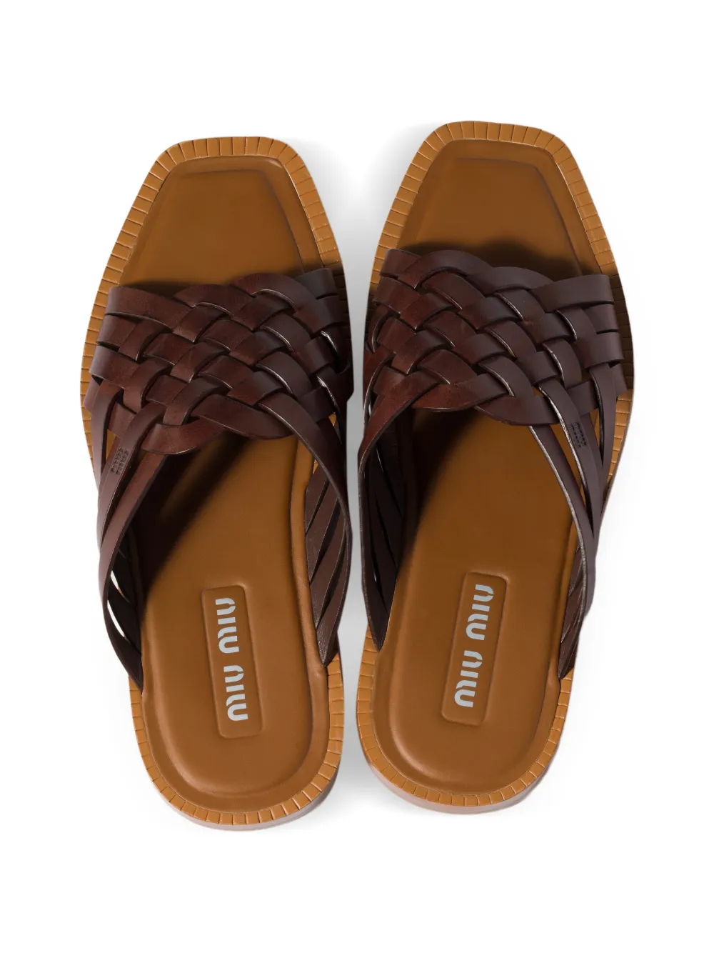 Miu Leren slippers Bruin