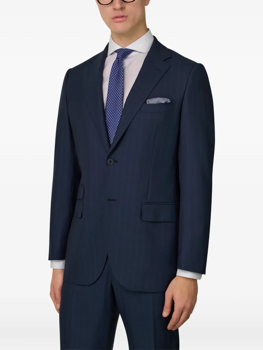 Boggi Milano Pak met klepzak en krijtstreep Blauw