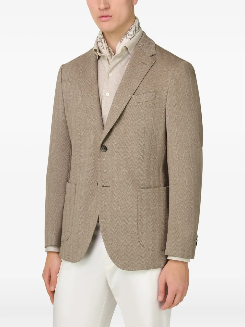  Boggi Milano Herringbone Patch Pocket Jacket - Neutrals 