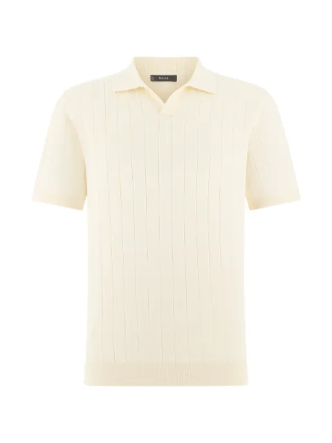 Boggi Milano Geripptes T-Shirt mit offenem Kragen