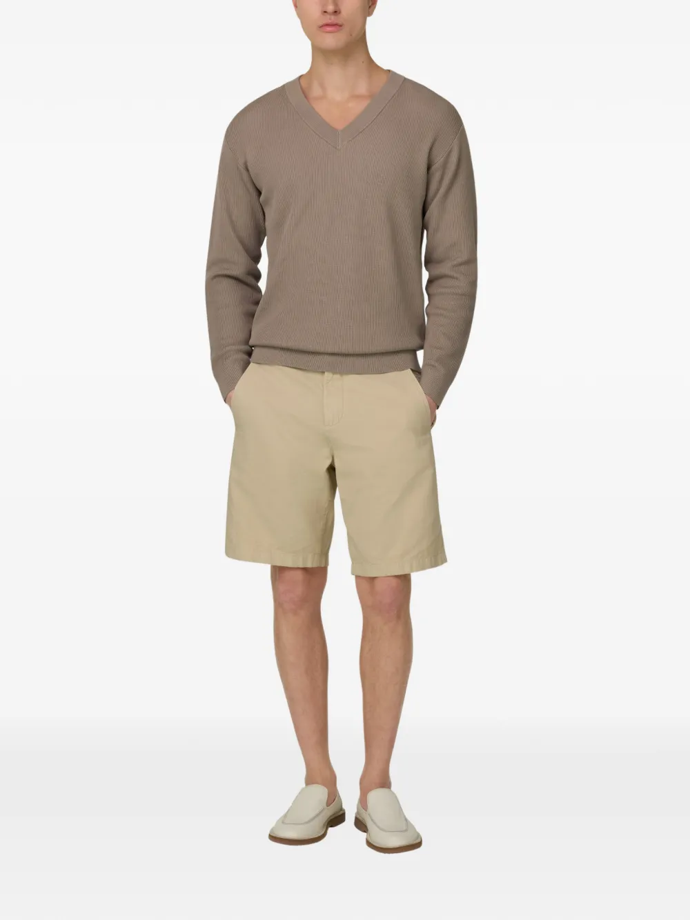 Boggi Milano Geribbelde trui met V-hals Beige