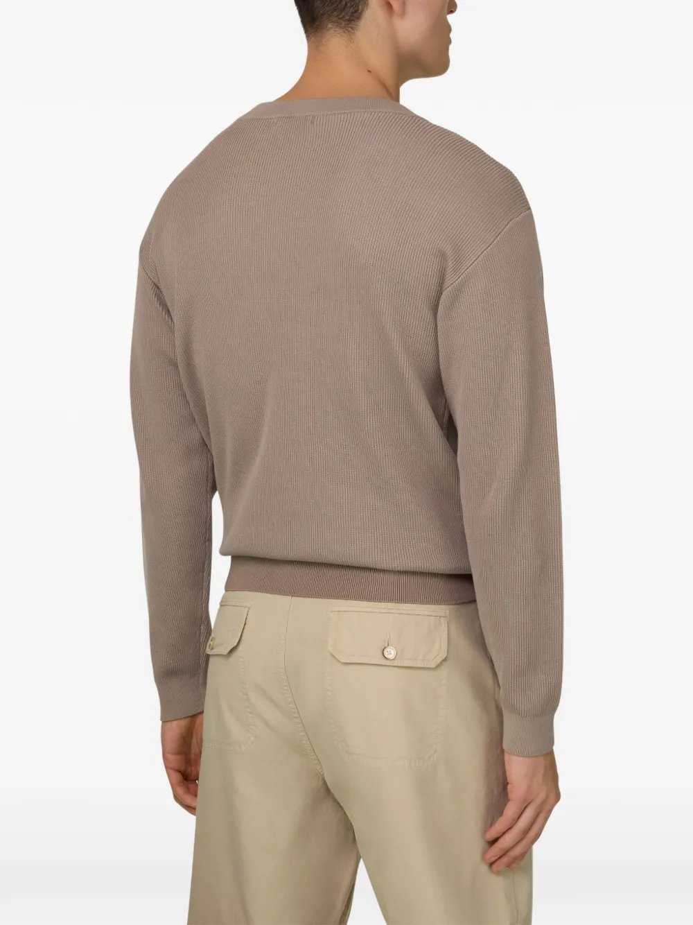 Boggi Milano Geribbelde trui met V-hals Beige