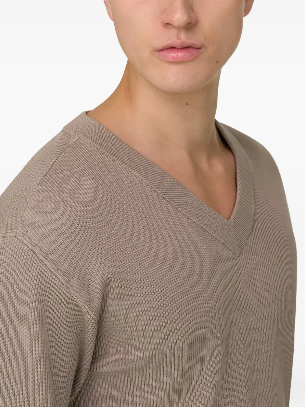 Boggi Milano Geribbelde trui met V-hals Beige