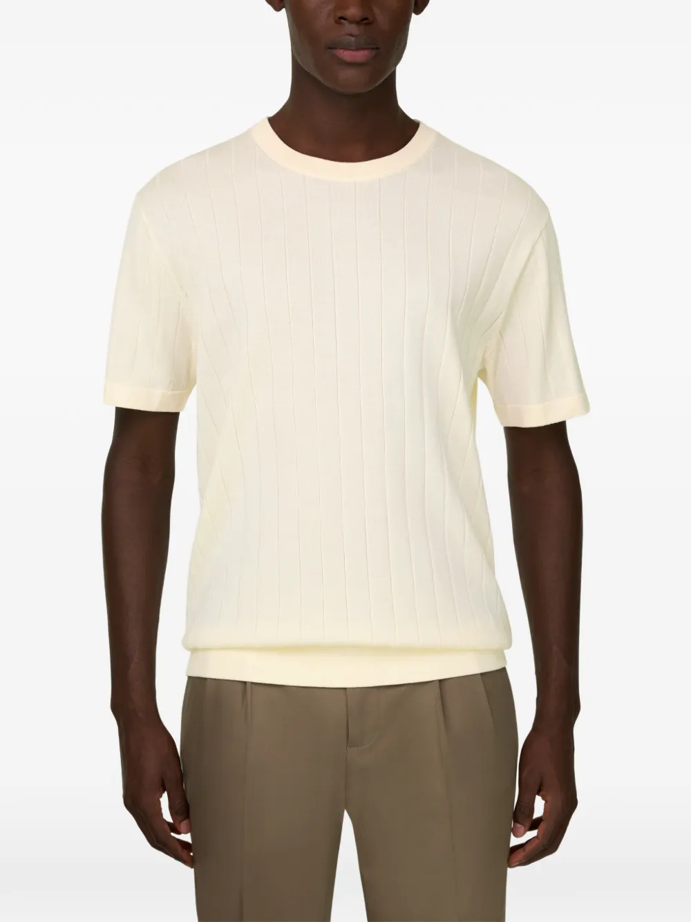 Boggi Milano Geribbeld T-shirt Beige