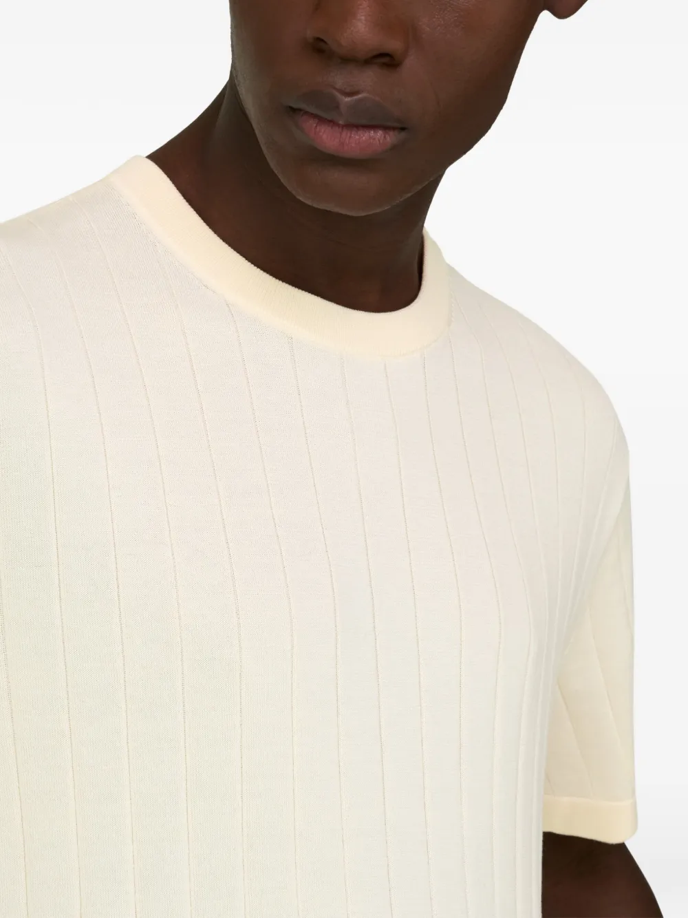 Boggi Milano Geribbeld T-shirt Beige
