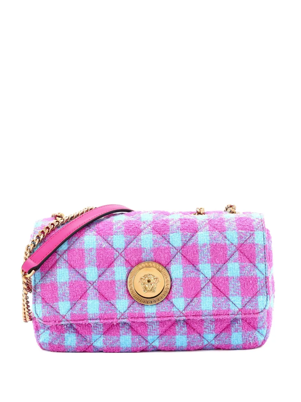 Versace Pre-Owned Medusa Icon Chain Flap Bag Quilted Tweed East West shoulder bag - Rosa