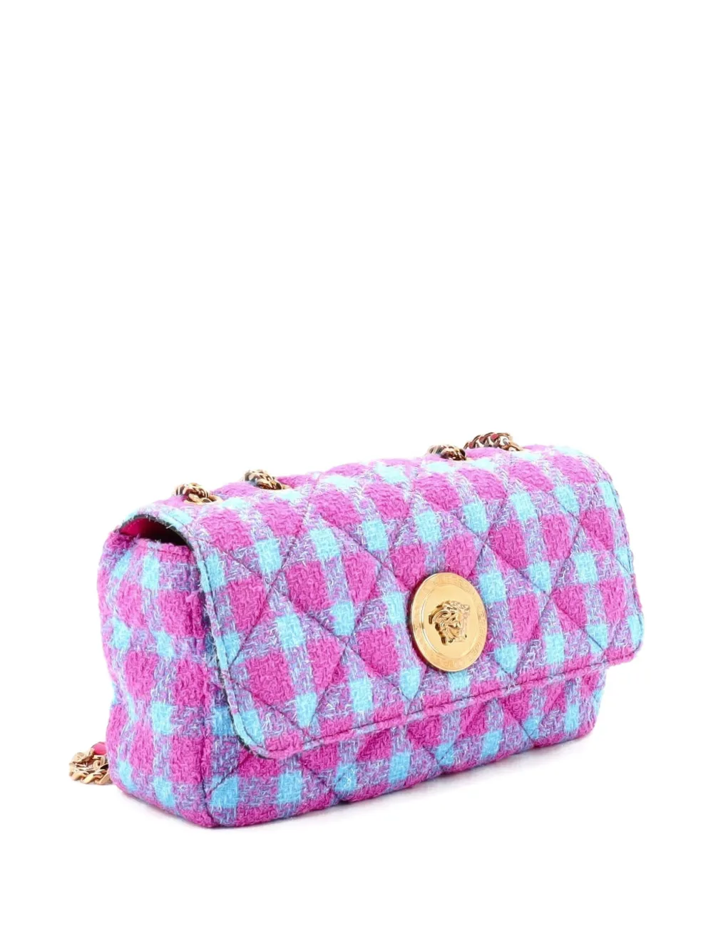 Medusa Icon Chain Flap Bag Quilted Tweed East West Shoulder Bag