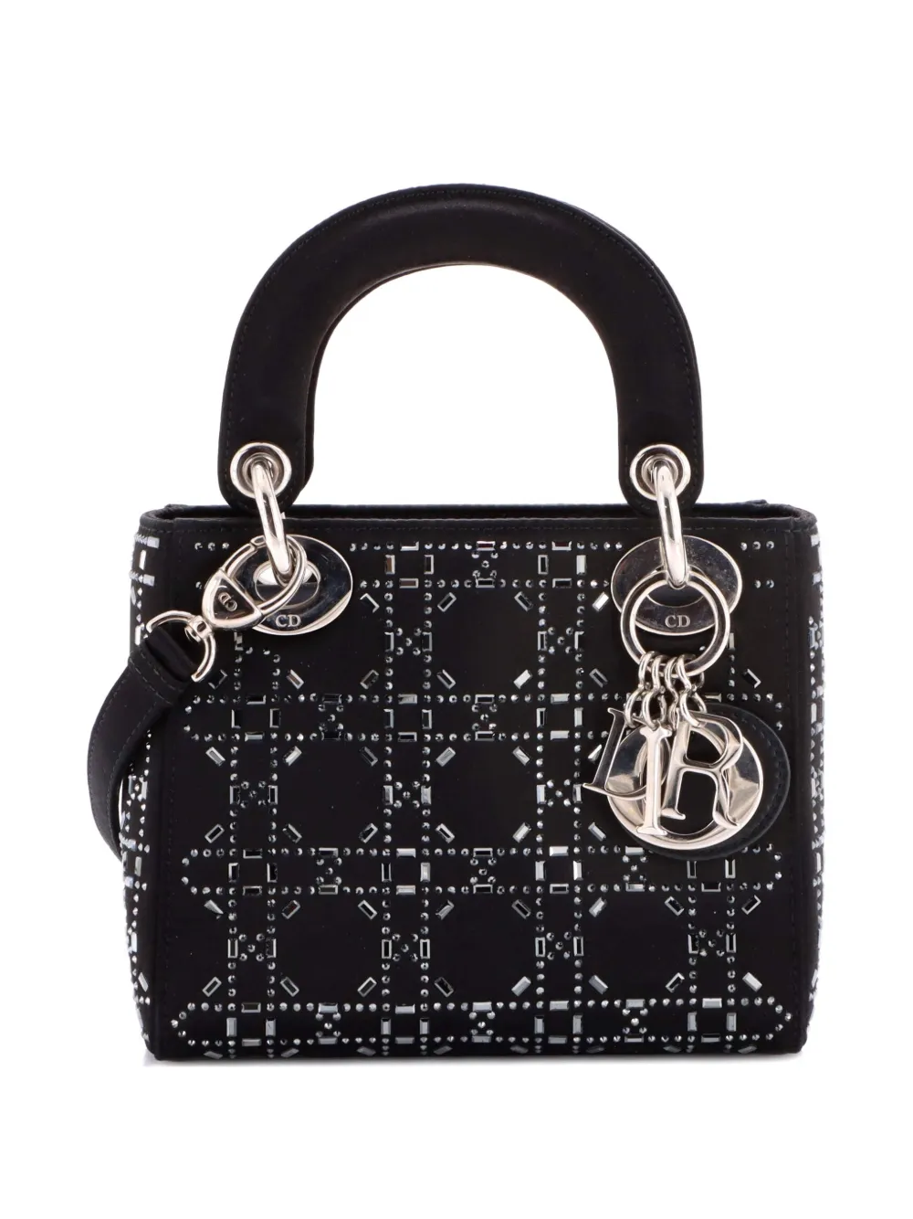 Christian Dior Pre-Owned Lady Dior Bag Crystal Embellished Cannage Quilt Satin Mini satchel - Nero