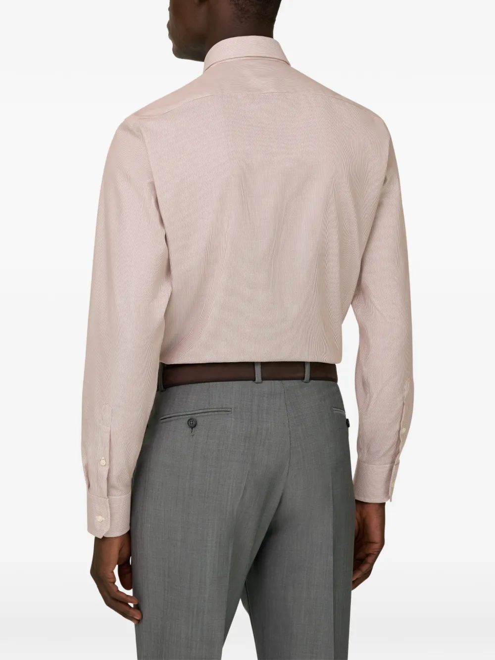 Boggi Milano Gestreept overhemd met windsor-kraag Beige