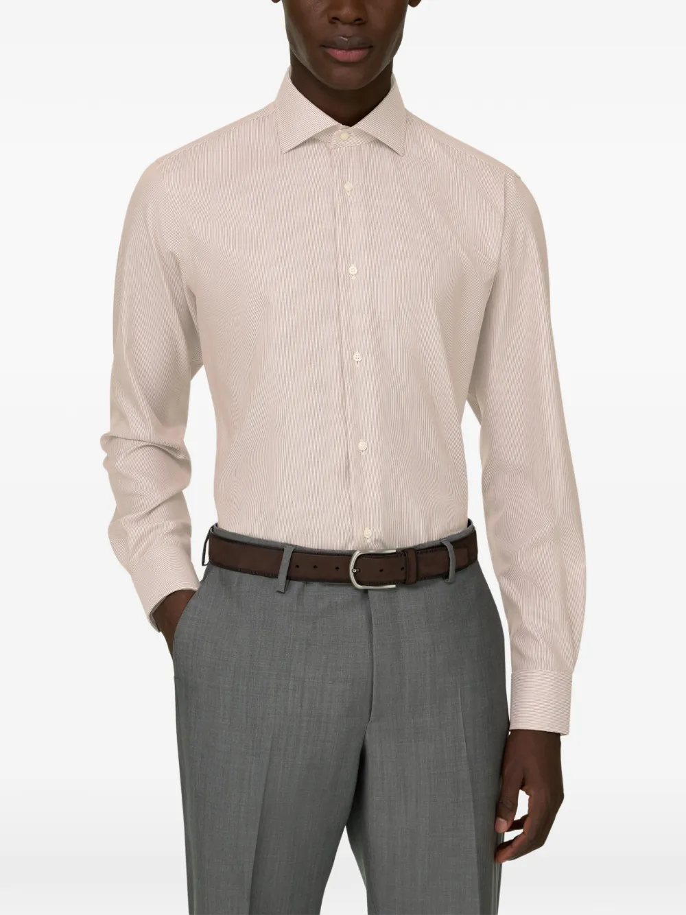 Boggi Milano Gestreept overhemd met windsor-kraag Beige