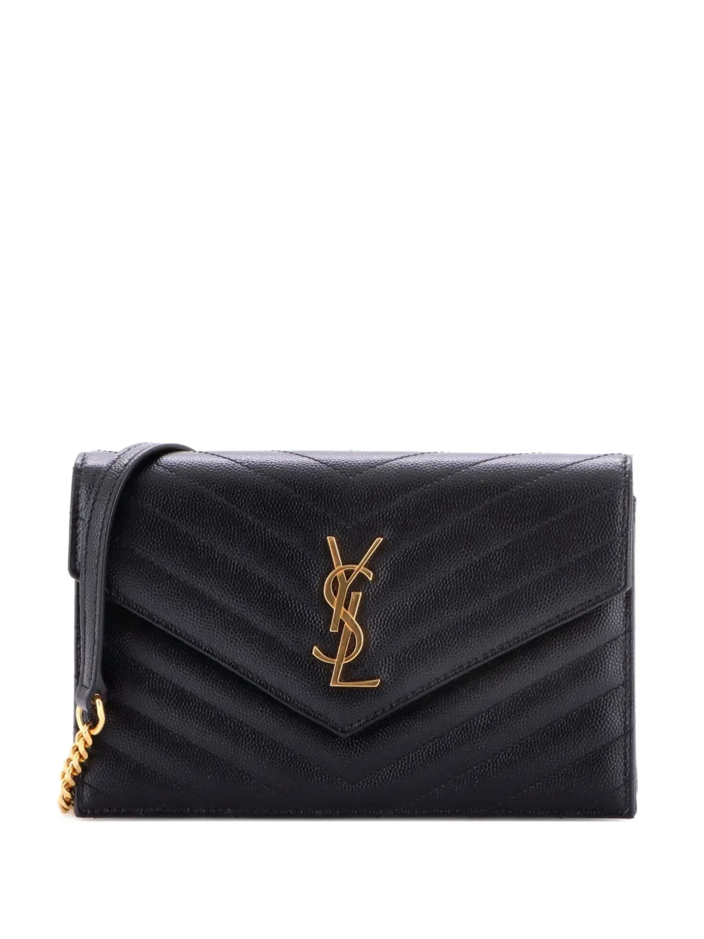 Saint Laurent Pre-Owned Classic Monogram Wallet on Chain Matelasse Chevron Leather Small crossbody bag - Nero