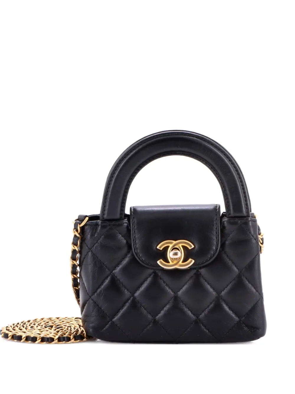 CHANEL Pre-Owned Kelly Top Handle Shopping Bag Quilted Shiny Aged Calfskin Nano crossbody bag - Black