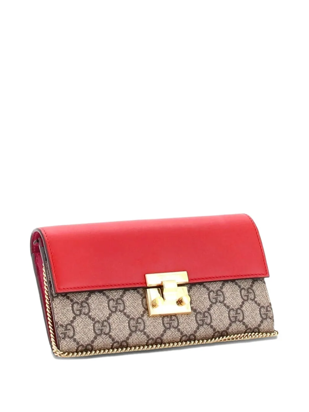  Gucci Pre-owned Padlock Continental Chain Wallet Gg Coated Canvas And Leather Long Clutch Bag - Brown 