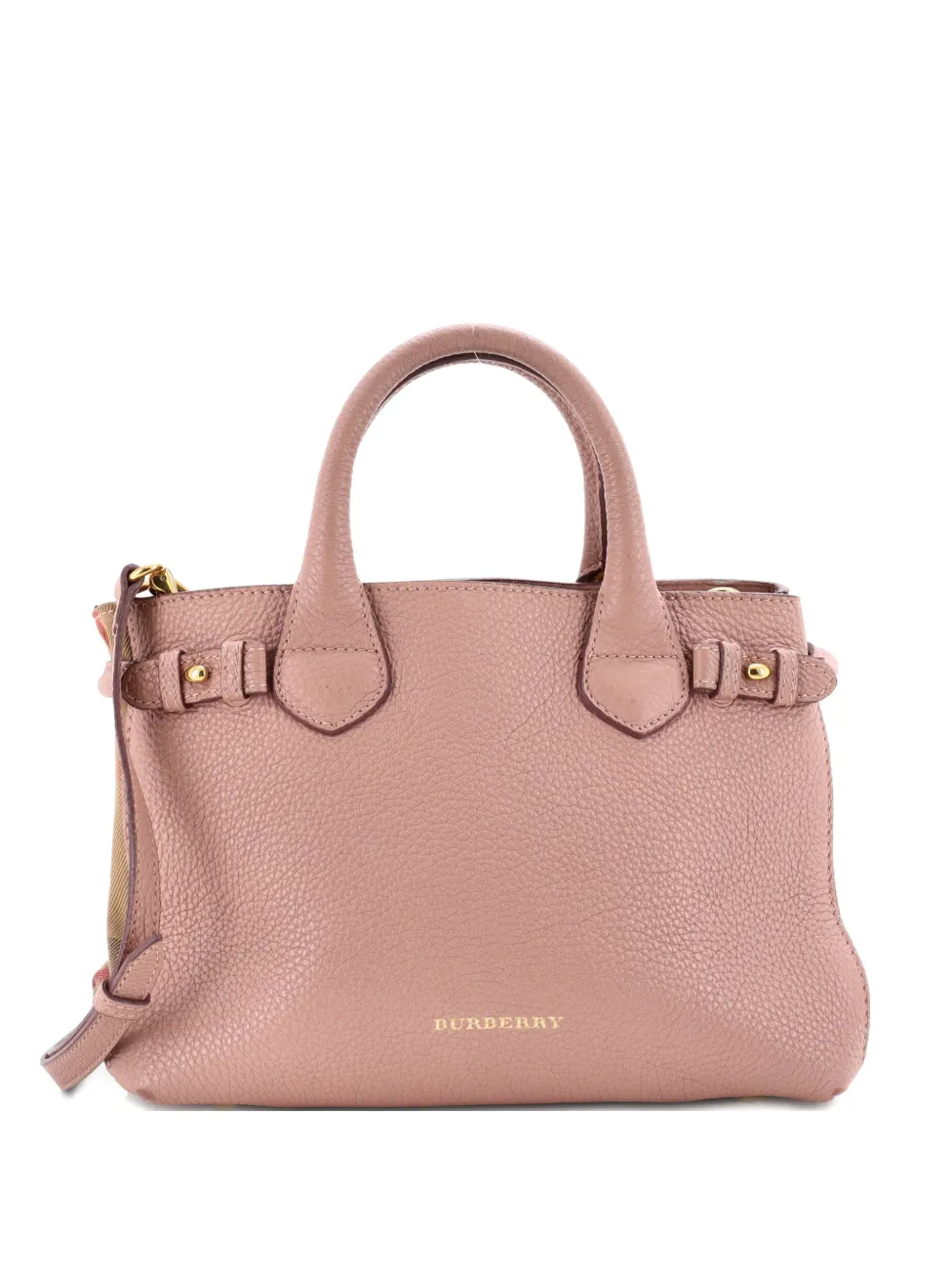 Burberry Pre-Owned Banner Leather and House Check Canvas Small tote bag - Marrone