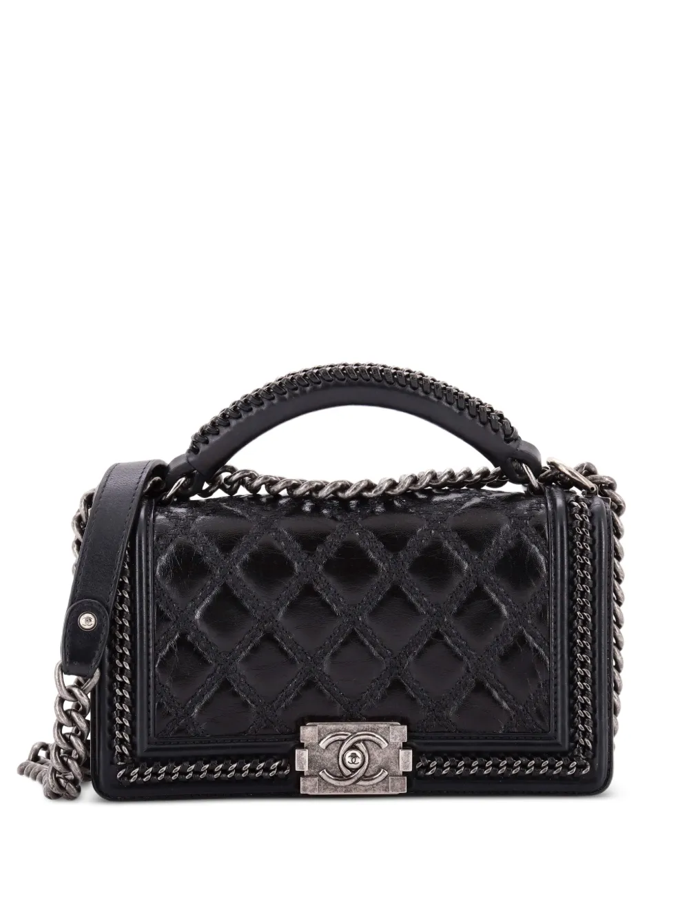 CHANEL Pre-Owned Chain Handle Boy Flap Bag Quilted Glazed Calfskin Old Medium shoulder bag - Nero