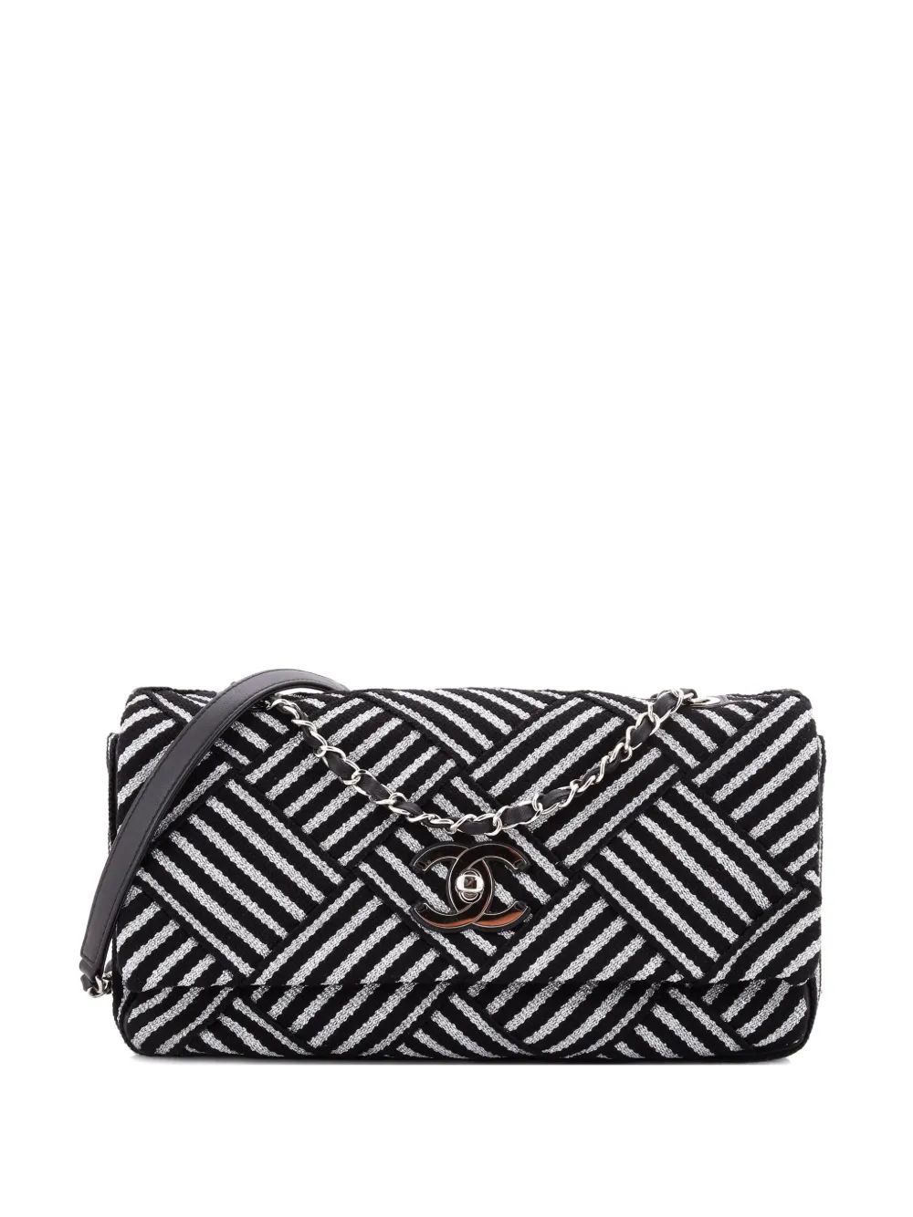 CHANEL Pre-Owned CC Flap Bag Woven Striped Canvas Medium shoulder bag - Nero