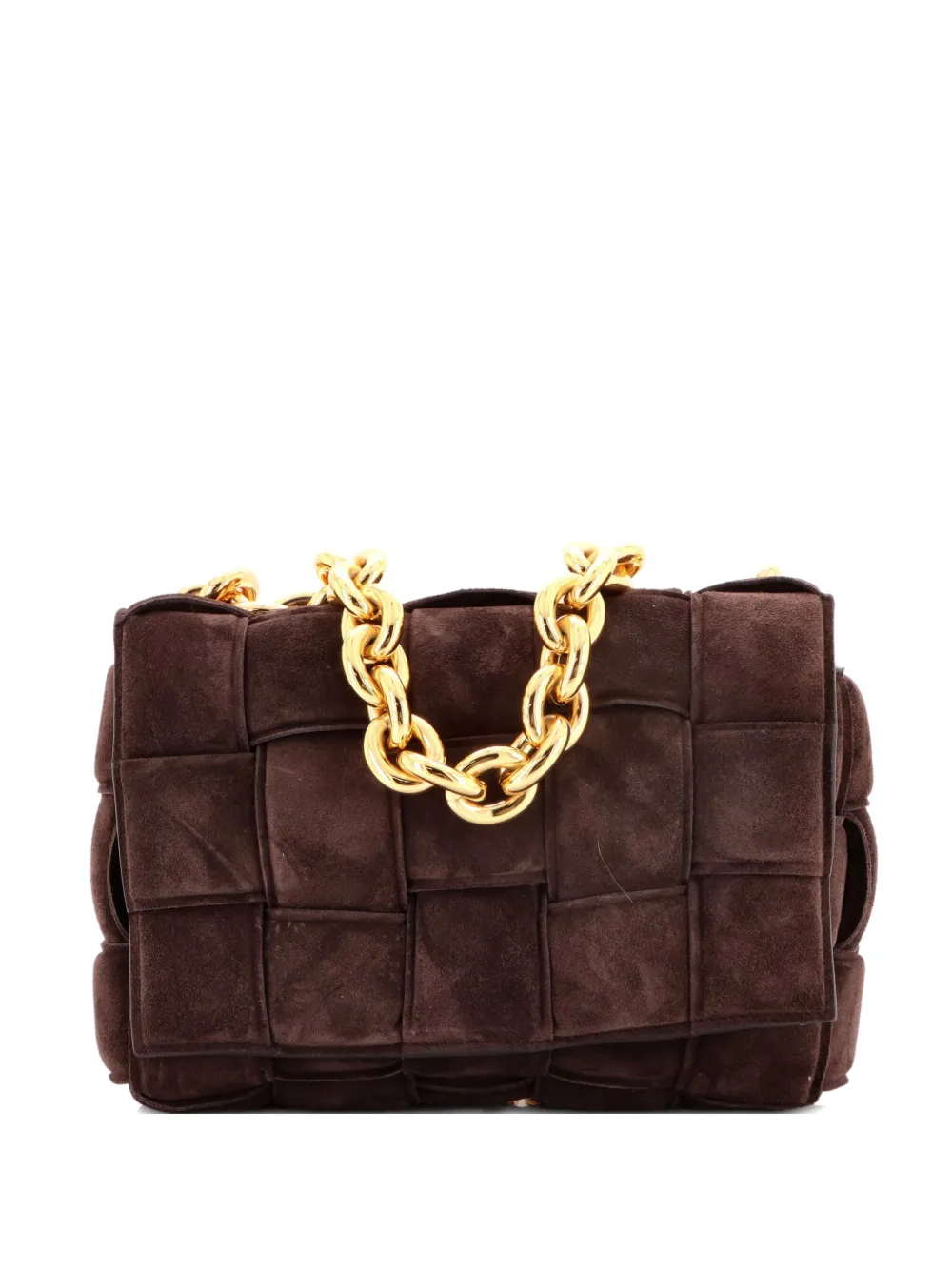 Bottega Veneta Pre-Owned Cassette Chain Padded Maxi Intrecciato Suede crossbody bag - Marrone