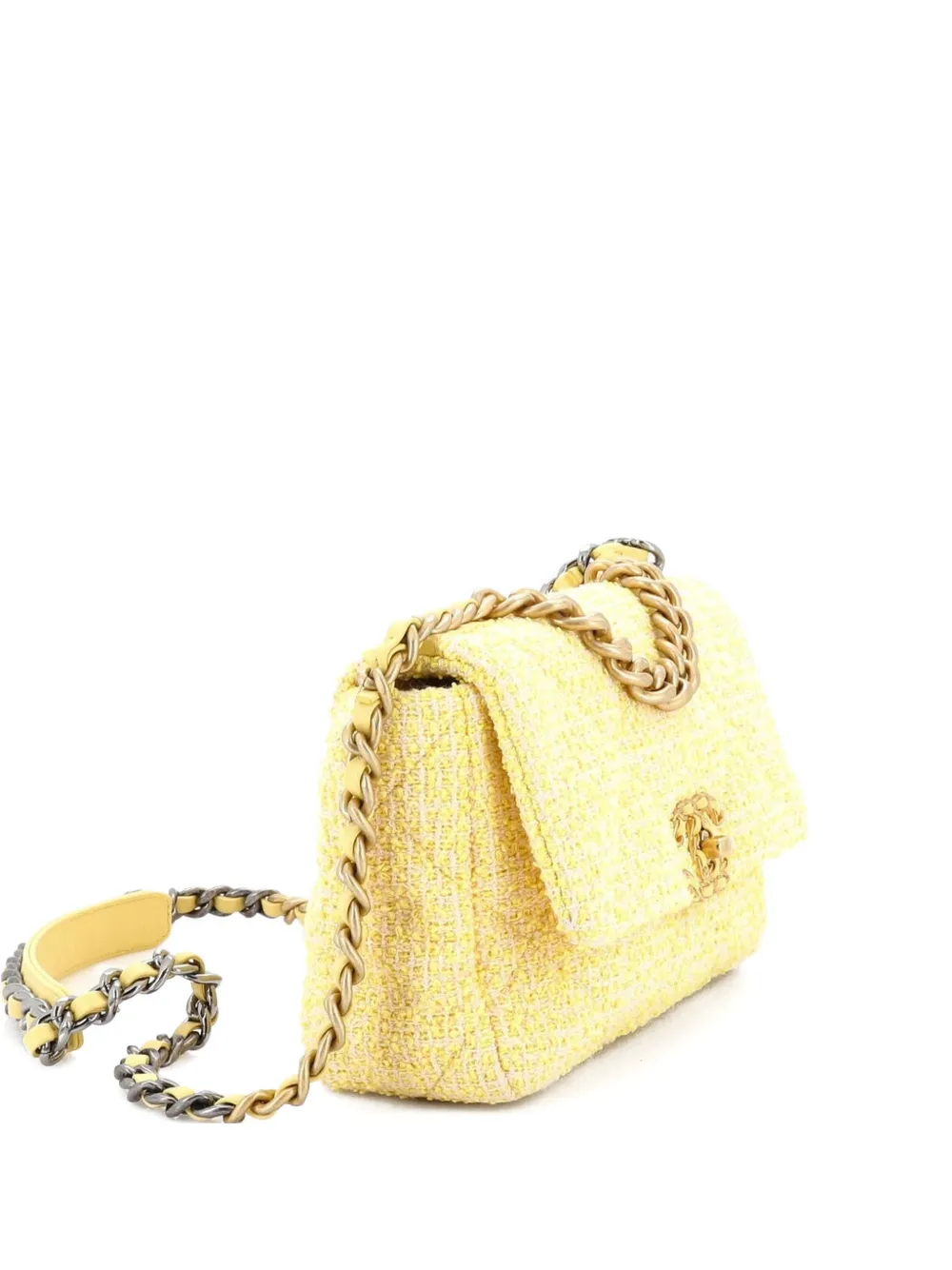 CHANEL Pre-Owned 19 Flap Bag Quilted Tweed Medium crossbody bag - Giallo