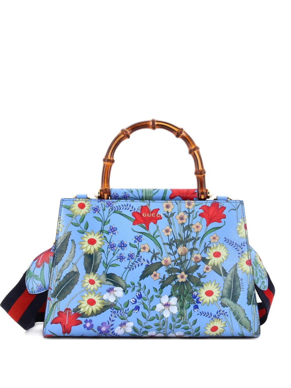 Gucci Pre-Owned Nymphaea Top Handle Bag Floral Printed Leather Small satchel - Blu